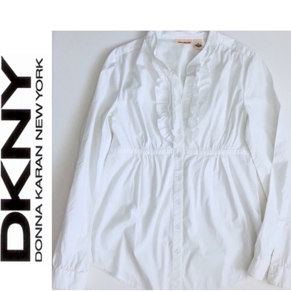 Dkny Tops - DKNY White Ruffle Shirt